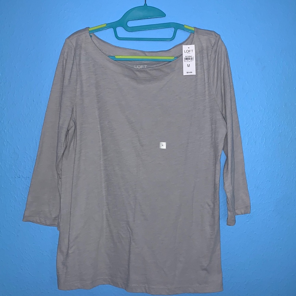 Loft Grey Cotton Boat Neck ¾ Sleeve Shirt